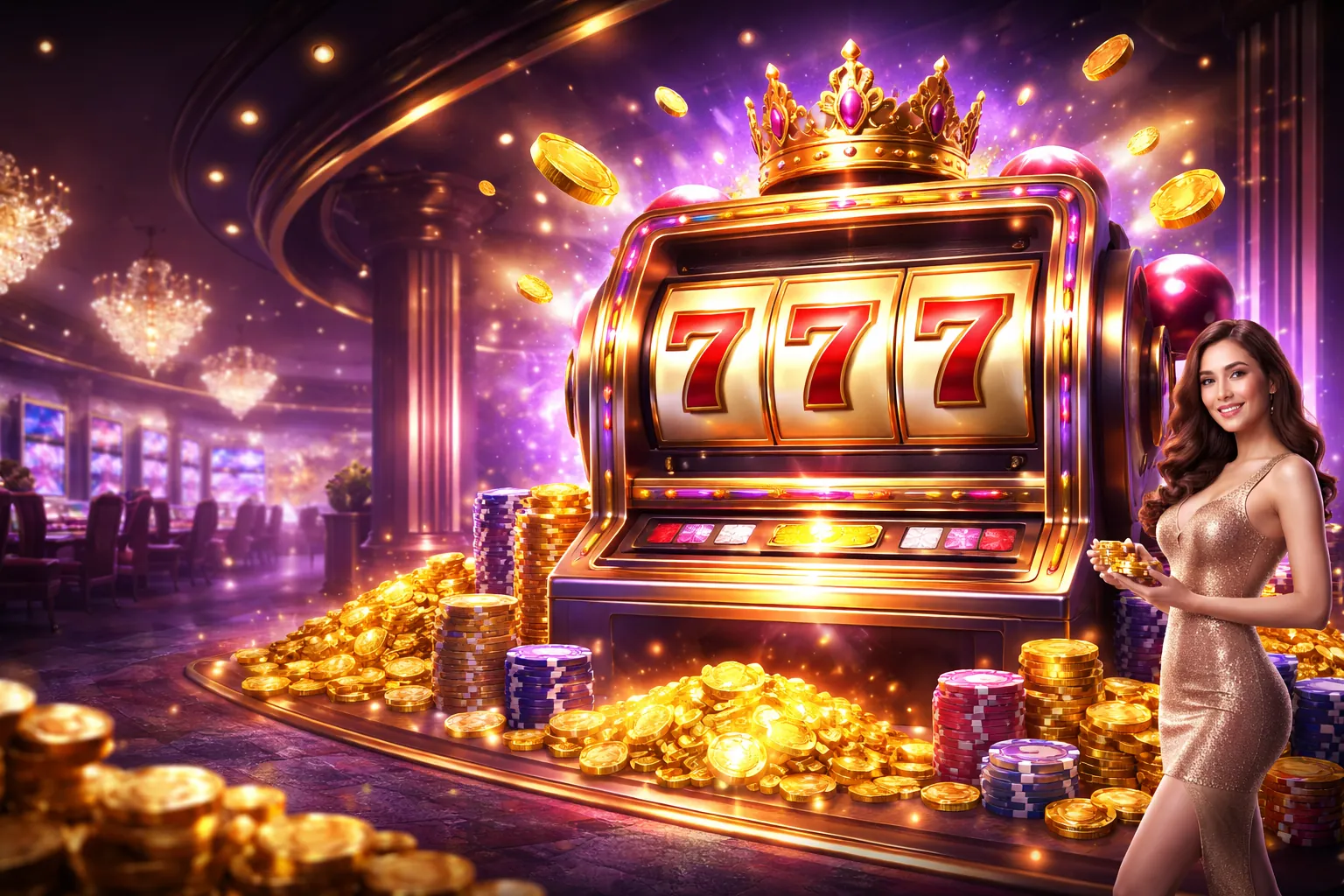 Hình ảnh chính trò chơi Slot Games FU88 với các biểu tượng nổ hũ, tiền vàng và hiệu ứng ánh sáng rực rỡ, thể hiện sự hứng khởi và cơ hội thắng lớn